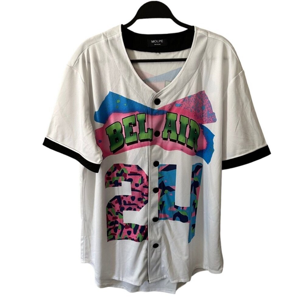 Molpe Bel Air 23 Graphic Tee Shirt Adult XL‎ White Button Up Double Side Jersey
